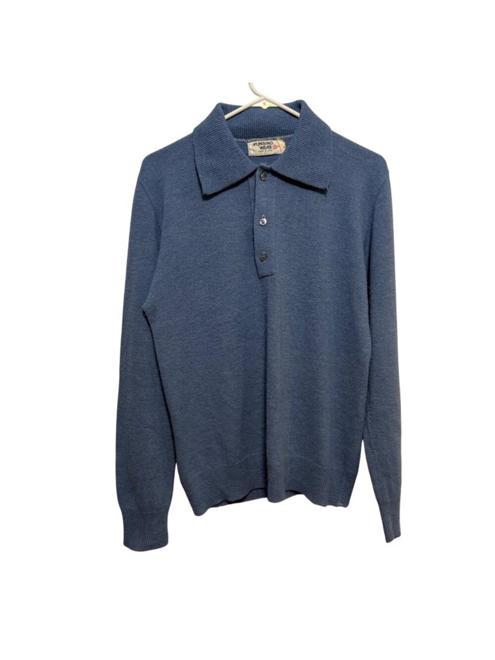Vintage Munsingwear Blue Long-Sleeve Polo Sweater Mens L Made In USA